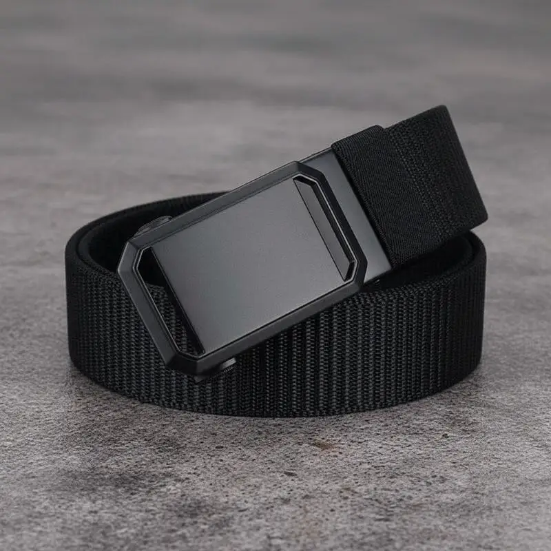 Men's Nylon Work Belt Adjustable Automatic Buckle Breathable Weave Waterproof Lightweight Waistband for Hiking