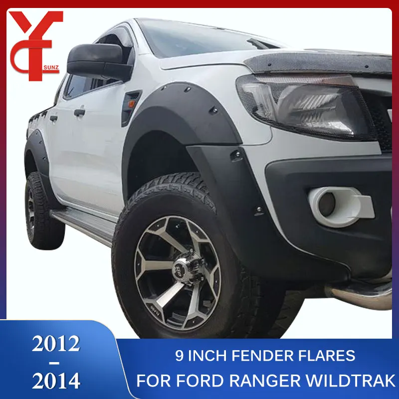 

9 Inch Fender Flares Wheel Arch Accessories Black Color Mudguards For Ford Ranger Wildtrak T6 2012 2013 2014 Double Cabin