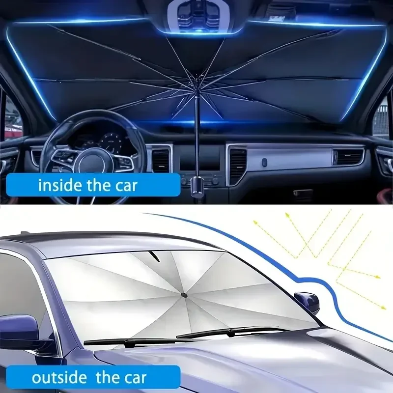 Parasol para parabrisas de automóvil, sombrilla para coche con diseño en V mejorado, visera telescópica innovadora para aislamiento térmico, Prot