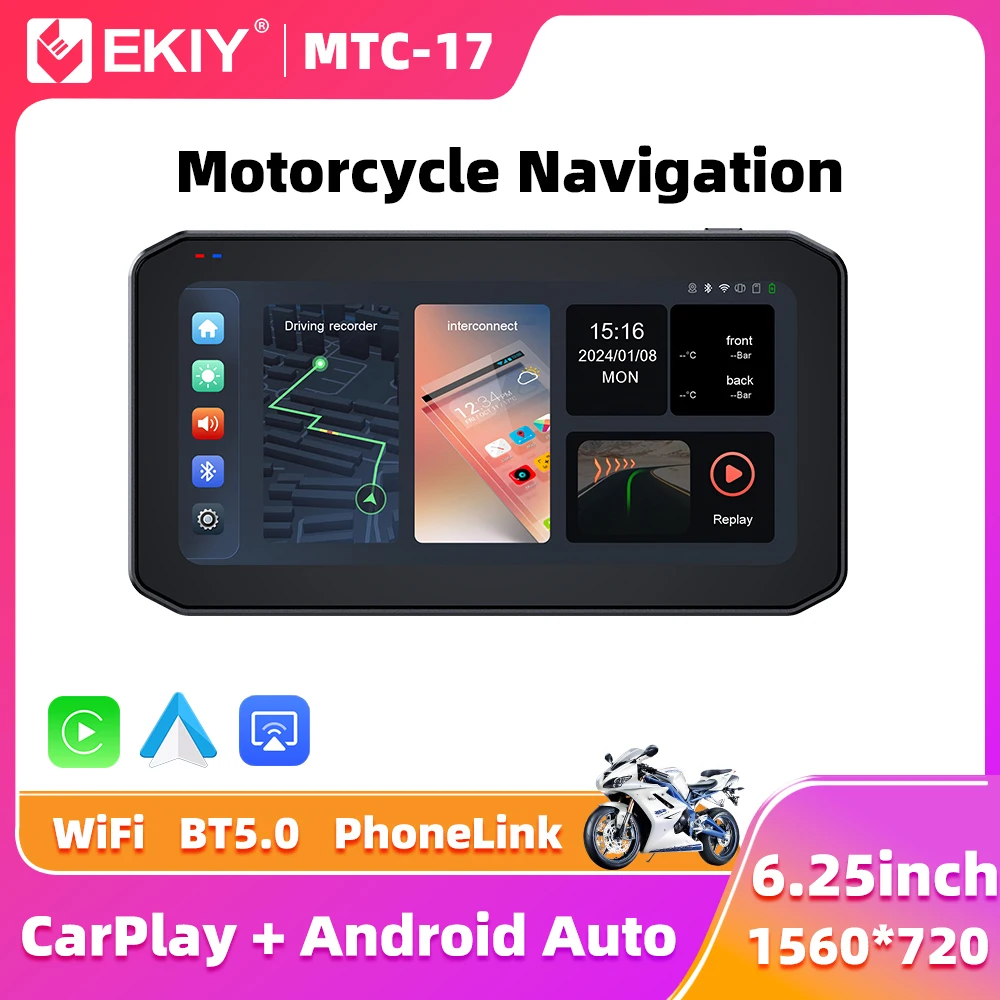

EKIY мотоцикл GPS 6,25 дюйма Wi-Fi МОТО-навигация водостойкий Carplay экран портативный мотоцикл Android Auto