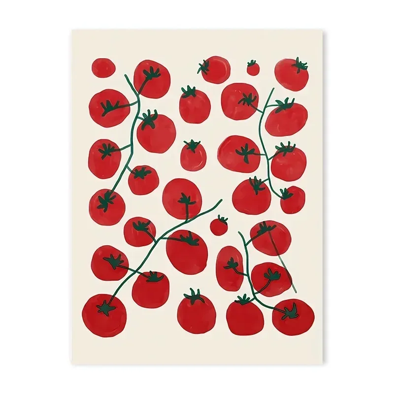 Red Food Tomato Chilli Strawberry Cartoon Wall Art Poster Vintage Eclectic Italian Food Canvas Painting Kitchen Bedroom Wall Art