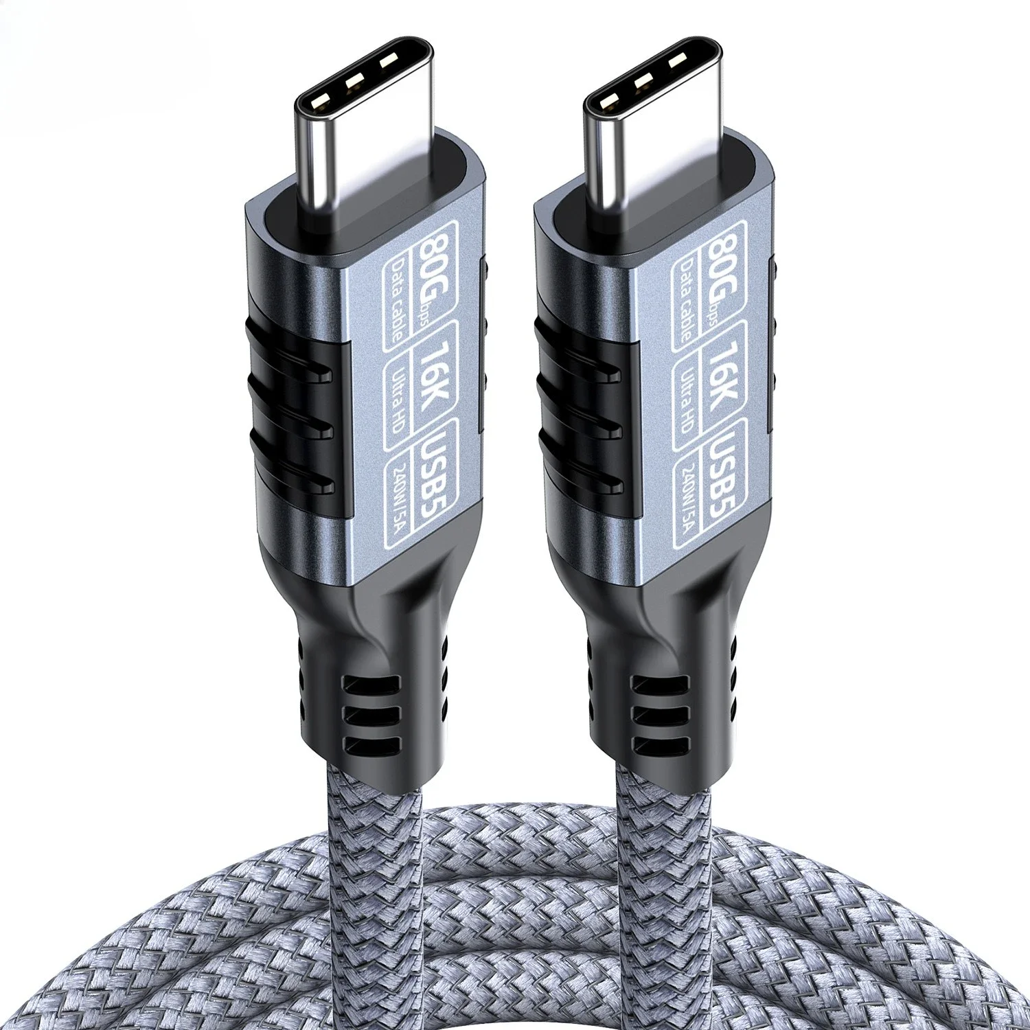 كابل من النوع C فائق الدقة 8K 16K USB 5 80Gbps USB4 40G PD240W لكابل شحن سريع Thunderbolt5/4/3 USB C إلى C شاشة النسخ المتطابق