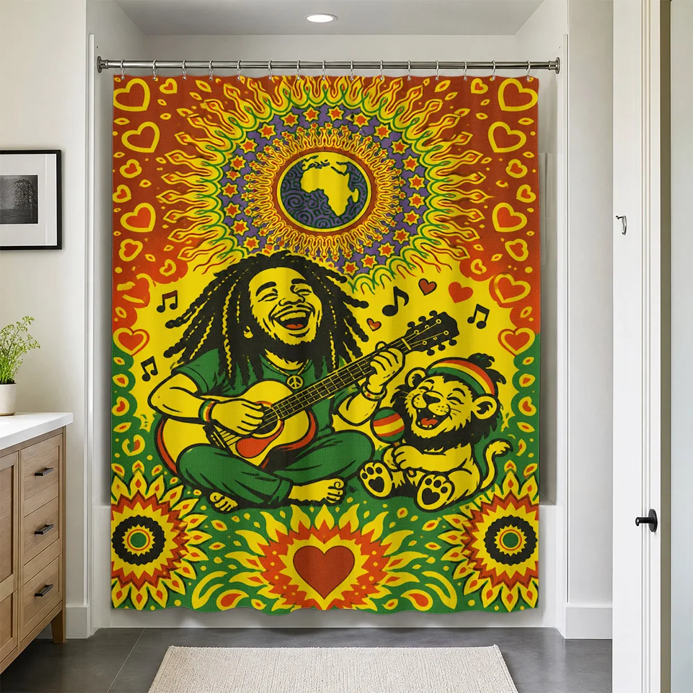 Vibrant Waterproof Shower Curtain Boho Hippie Psychedelic Tropical Funky Boho Art Retro Bathroom Decor Tapestry Design