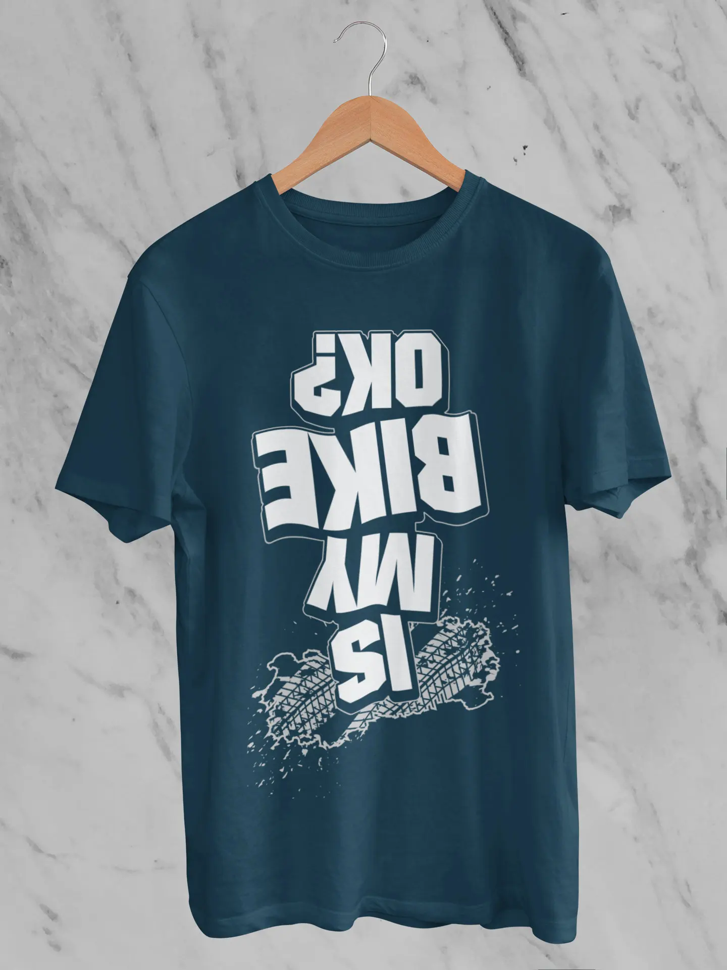 Daily Outdoor Cycling Short-sleeved Shirt. Is My Bicycle Okay for This? Funny Inverted Print Design on The T-shirt.