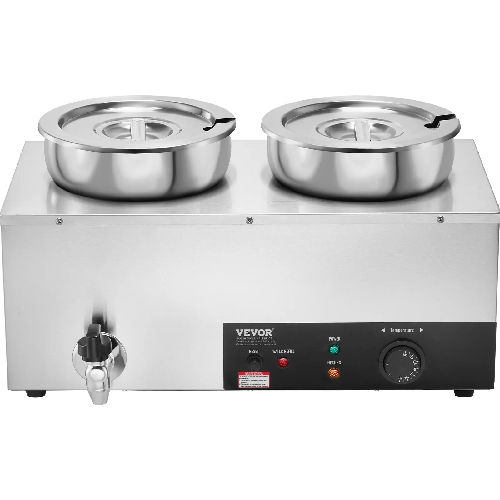 Scalda zuppe elettrico, doppia pentola rotonda in acciaio inossidabile da 7,4 QT, temperatura regolabile, Bain Marie commerciale da 1200 W con bruciatura antisecco e