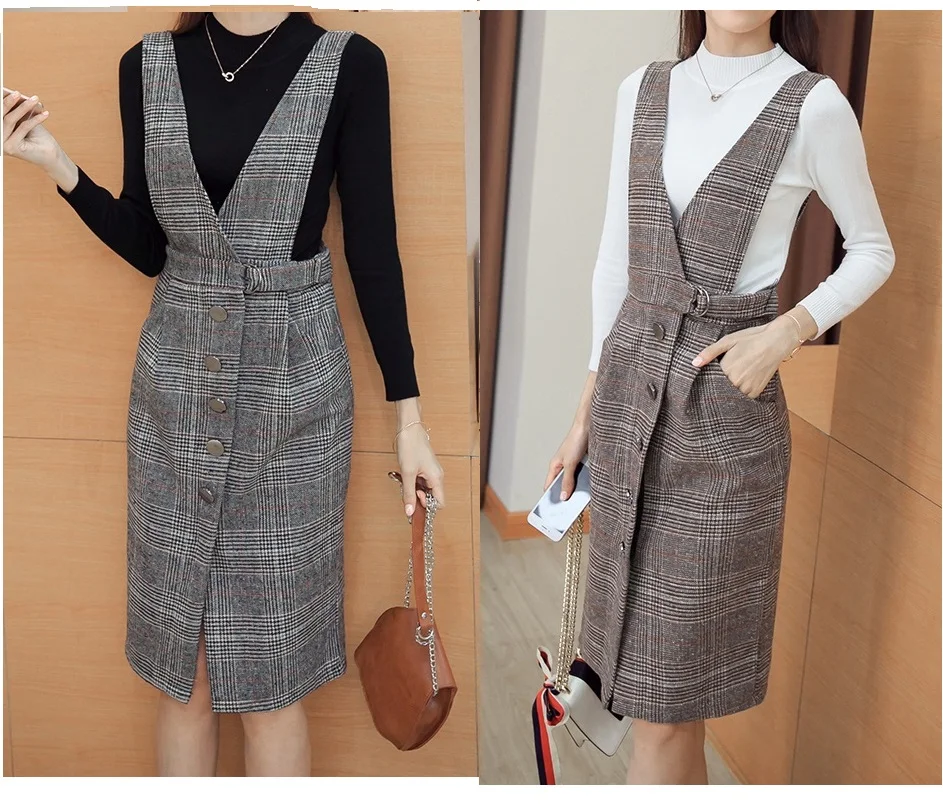 

Female turtleneck sweater + plaid skirt women dress