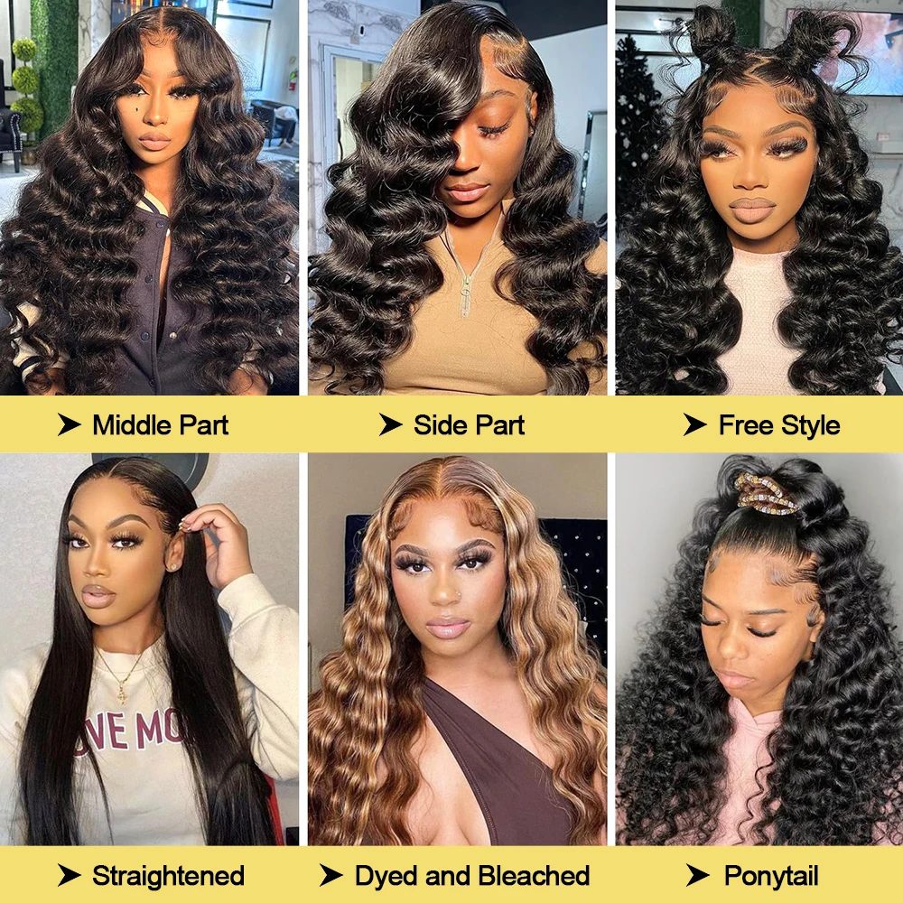 Natural Black 250 Density Loose Deep Wave 13x6 Lace Front Human Hair Wigs Brazilian 30 40 Inches Curly Water Wave HD 13x4 Lace Frontal Wig view 7