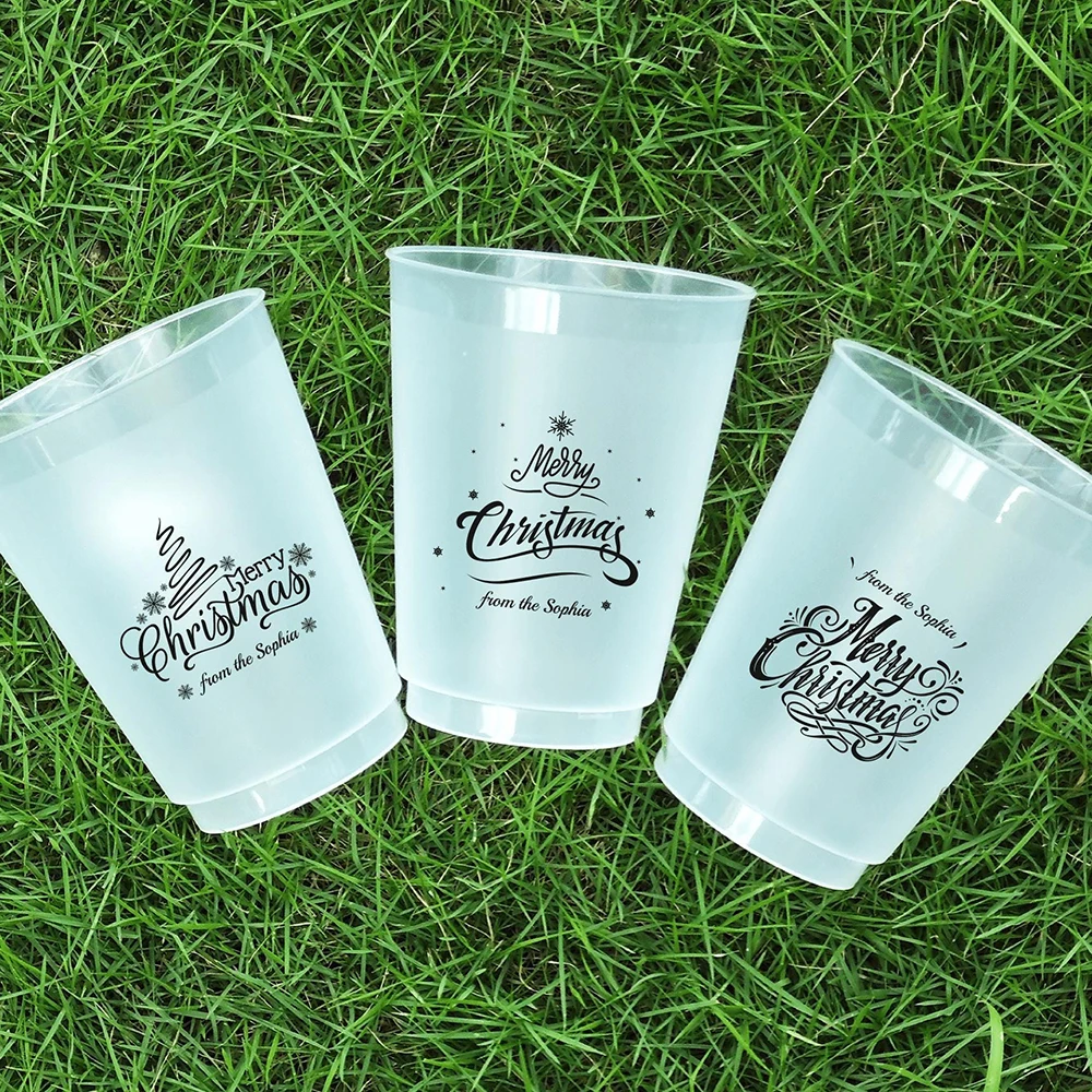 

10Pcs Personalized Christmas Frosted Cups Custom Reusable Holiday Party Drinkware and Family Gift Christmas Party Plastic Cups