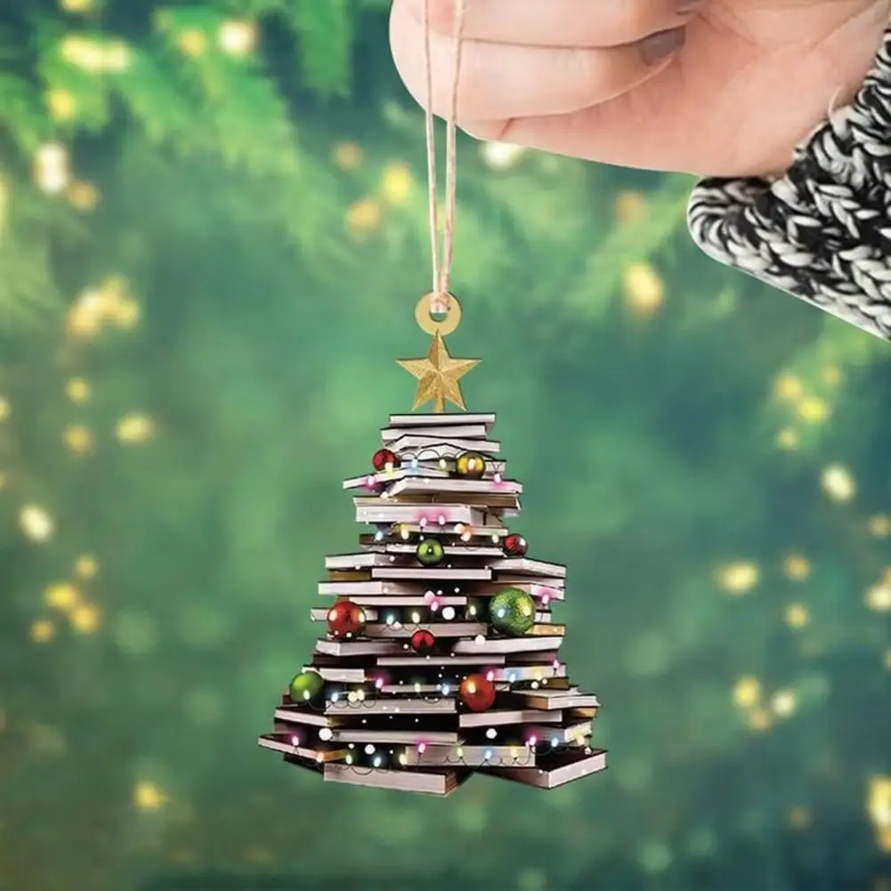 Christmas Tree Hanging Decoration Vintage Reading Book Acrylic Xmas Tree Ornament Decorative Colorful Stacked Book Hanging Decor