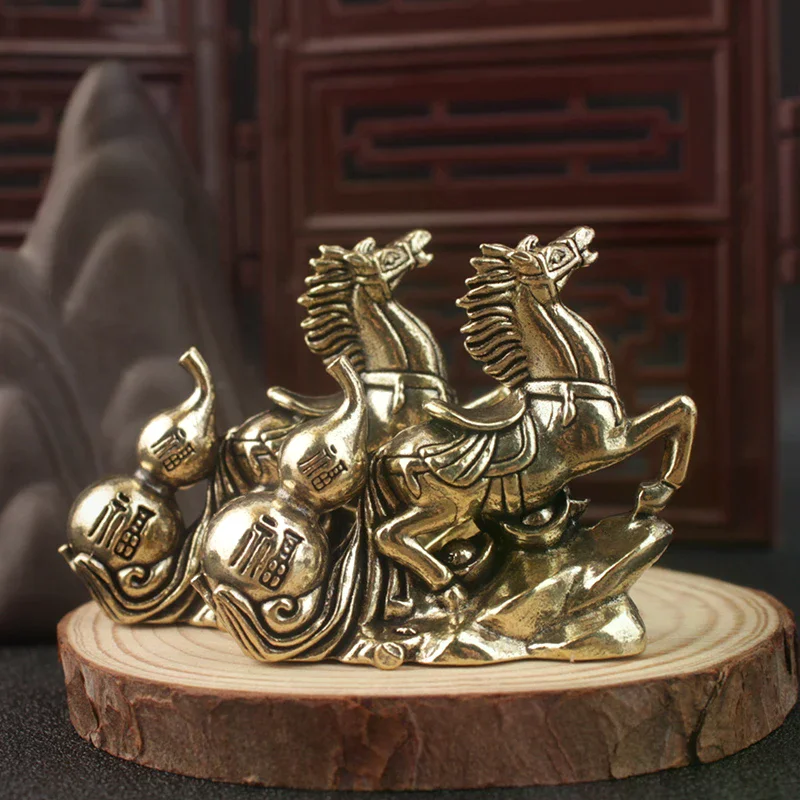 Bronze Calabash Horse Desktop Ornament Decoration Creative Metal Craft Home Decorations Zodiac Horse Statue Stereoscopic