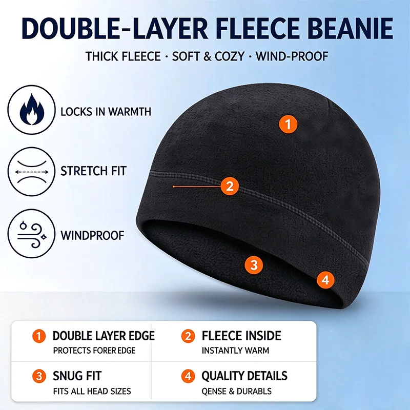 Winter Warm Beanie Elastic Thermal Fleece Anti-Static Hiking Running Cap Windproof Skin-Friendly Helmet Liner Camping Hat