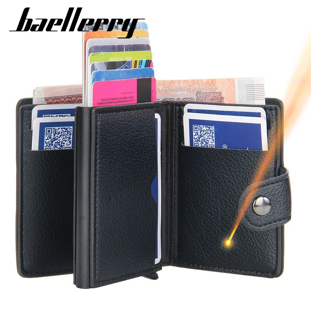 Baellerry New RFID Card Holder Short Men Wallets Name Engraved Brand Male Purse Luxury PU Leather Small Men\'s Popup Wallet