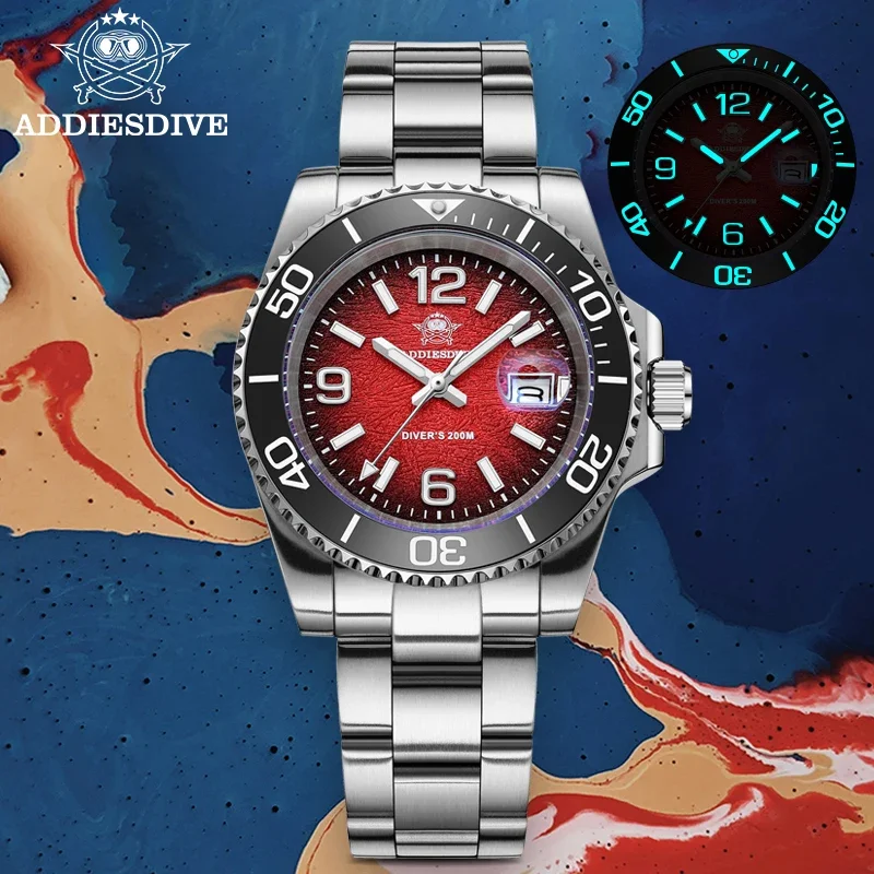 Addiesdive 2025 novo 41mm relógios masculinos reloj 316l aço 200m mergulho bgw9 super luminoso à prova dwaterproof água quartzo mergulhador relógio ad2513