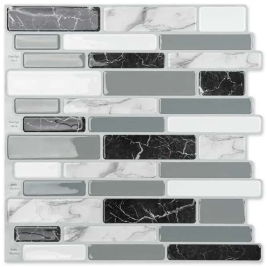 

20-Sheet Peel and Stick Kitchen Backsplash Tiles Self-Adhesive Wall Tiles for Kitchen and Bathroom 12"x12" Marble Grey