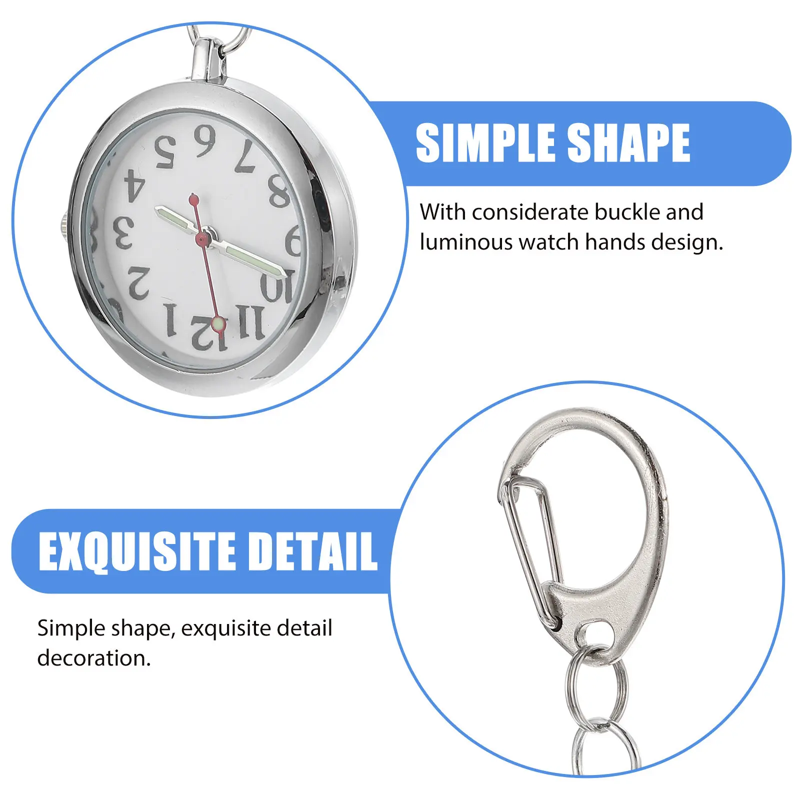 Stainless Steel Nurse Hanging Watch Luminous Night Glow Pocket Watch with Buckle Clip Lightweight Easy Carry for Hospital