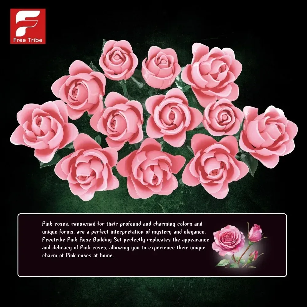 NUOVO set creativo di blocchi di bouquet di rose rosa ornamento fai da te decorazione da tavolo romantica regalo di compleanno di Natale di San Valentino