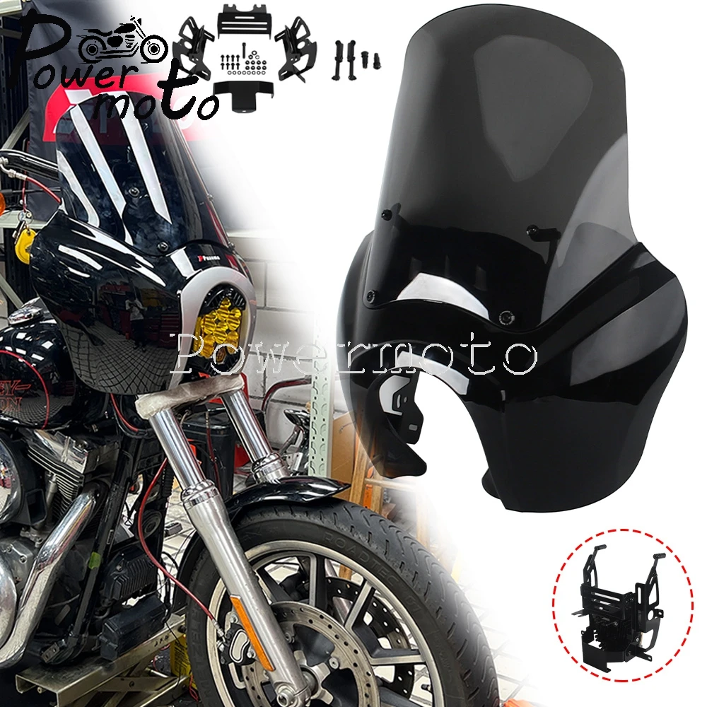 15"Front Fairing w/Baja Designs LP6 LED Light Bracket Mount Kit For Harley Dyna Low Rider Street Bob Fat Bob FXR T-Bar 1987-2017 view 2