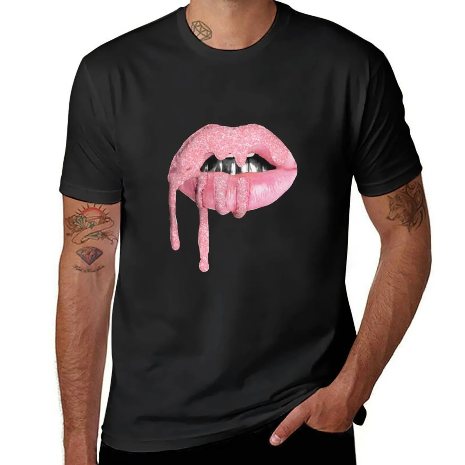 pink lips T-Shirt sports fans summer top summer tops tops oversized t shirt men