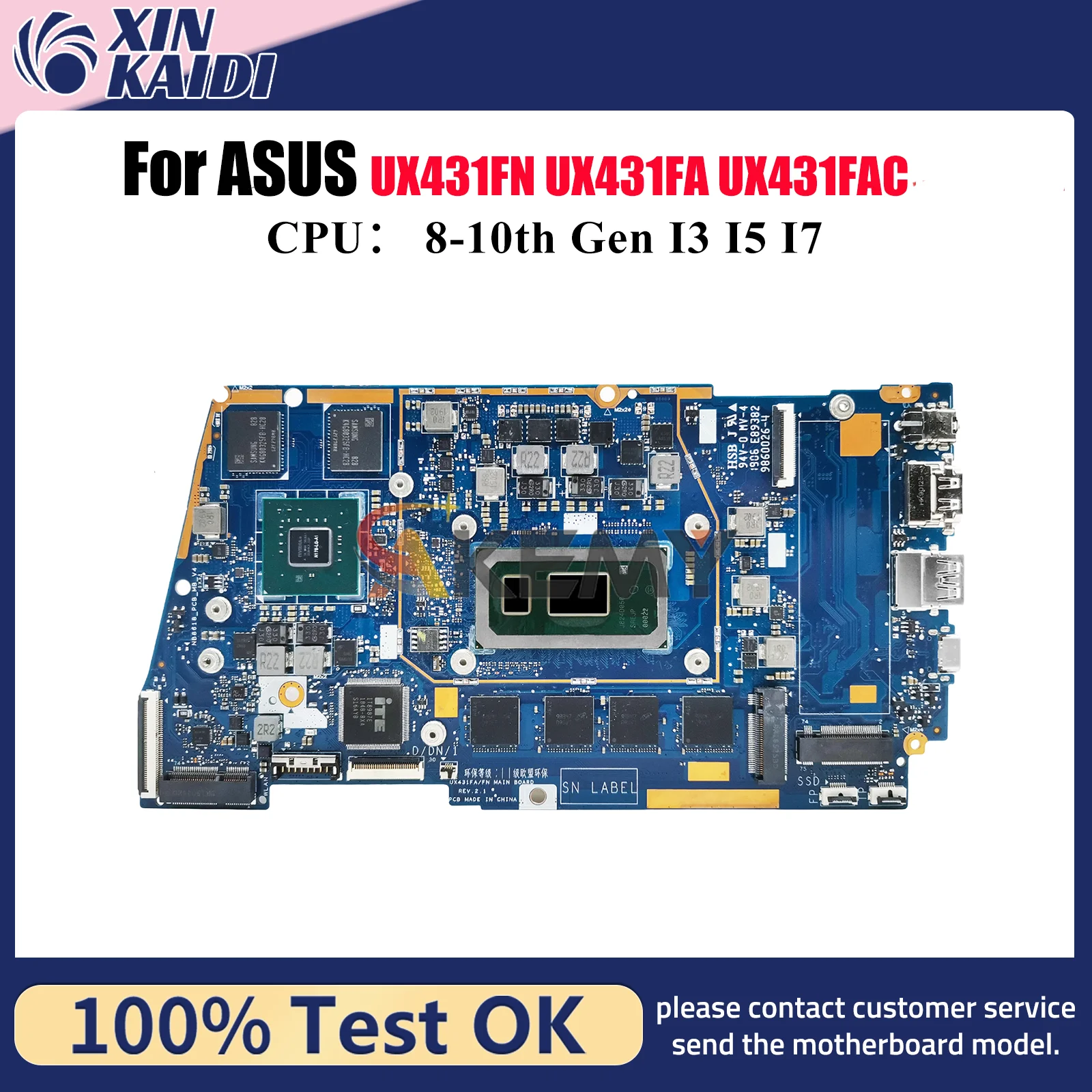 

UX431FN Материнская плата для ноутбука ASUS ZenBook UX431FN S431F S4500F X431F U4500F UX431F Материнская плата с процессором I3 I5 I7 100% ОК