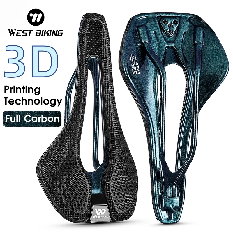 WEST BIKING T800 Carbon Fiber 3D Printed Bike Saddle Ultralight Hollow Comfortable MTB Road Bicycle Triathlon Cycling Race Seat