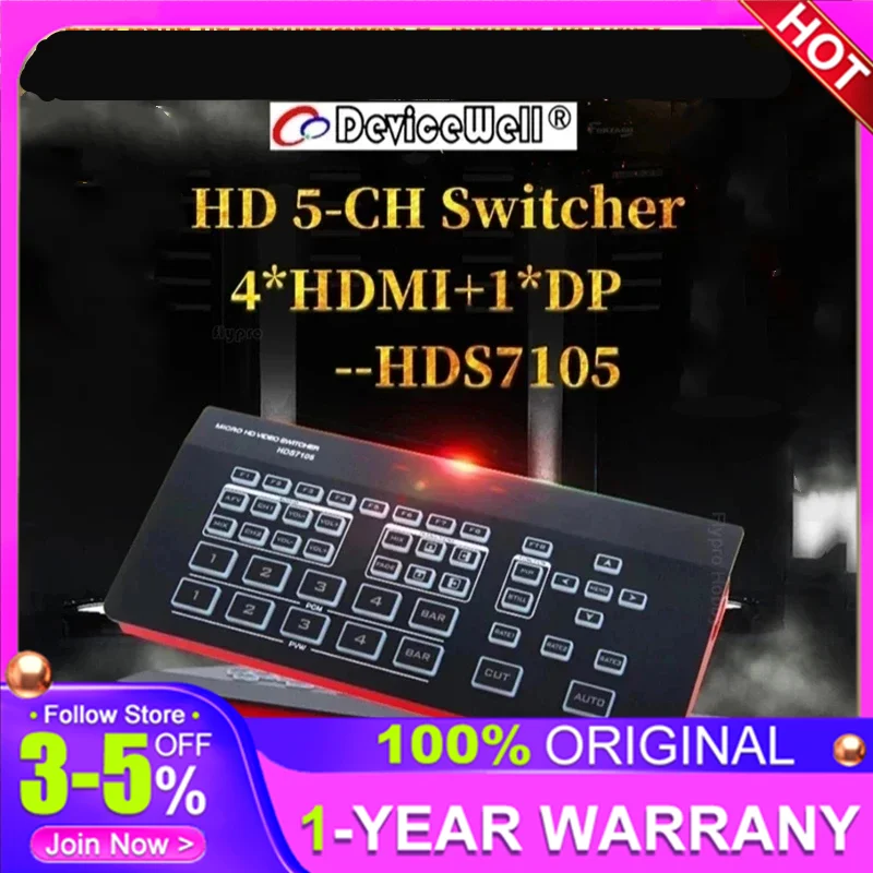 HDS8101 DeviceWell HDS7105S HDS8102 HDS7105P Super Mini Switcher 4 1 DP inputs Video Switcher for New Media Live  TV vs BMPCC