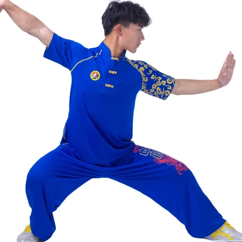 Adult Kids Kung Fu Uniform Short Sleeve Milk Silk Stretch Knit Quick Dry Taiji Taichi T-shirt Martial Arts Clothes for Summer