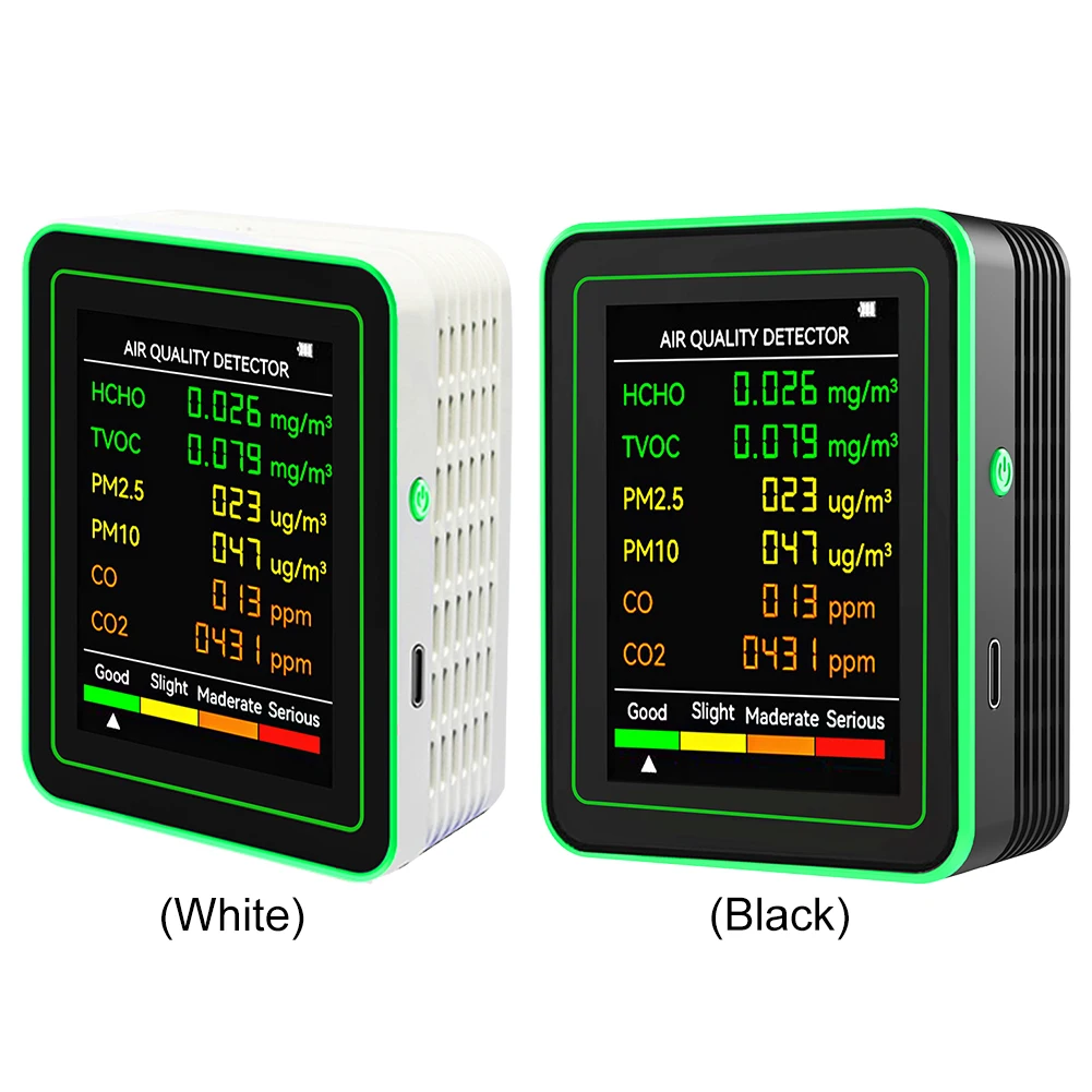 Detector de calidad del aire 6 en 1, Detector de CO2 portátil, Detector multifuncional de dióxido de carbono TVOC HCHO, probador AQI para oficina y escuela