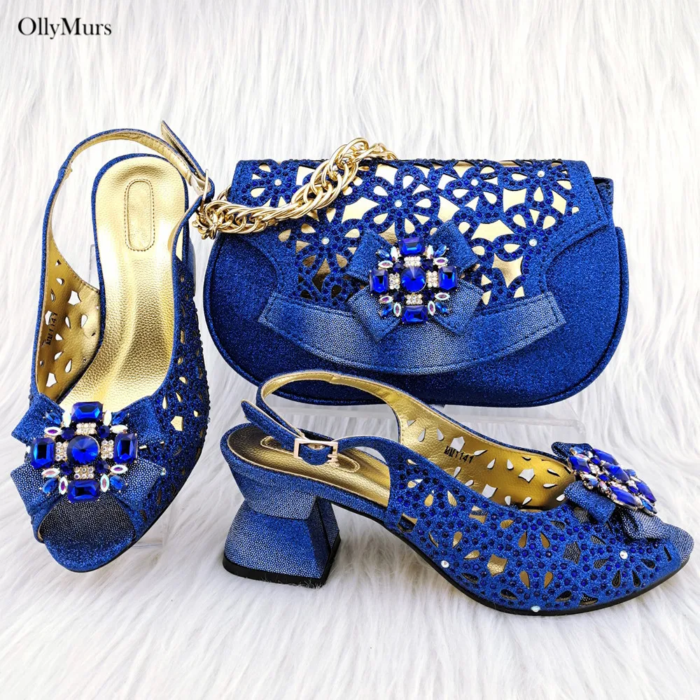 

Fashion Design Italian Comfortable Shoes And Clutch Bag Set Summer Elegant Style Wedding Shoes And Bag Set On Stock