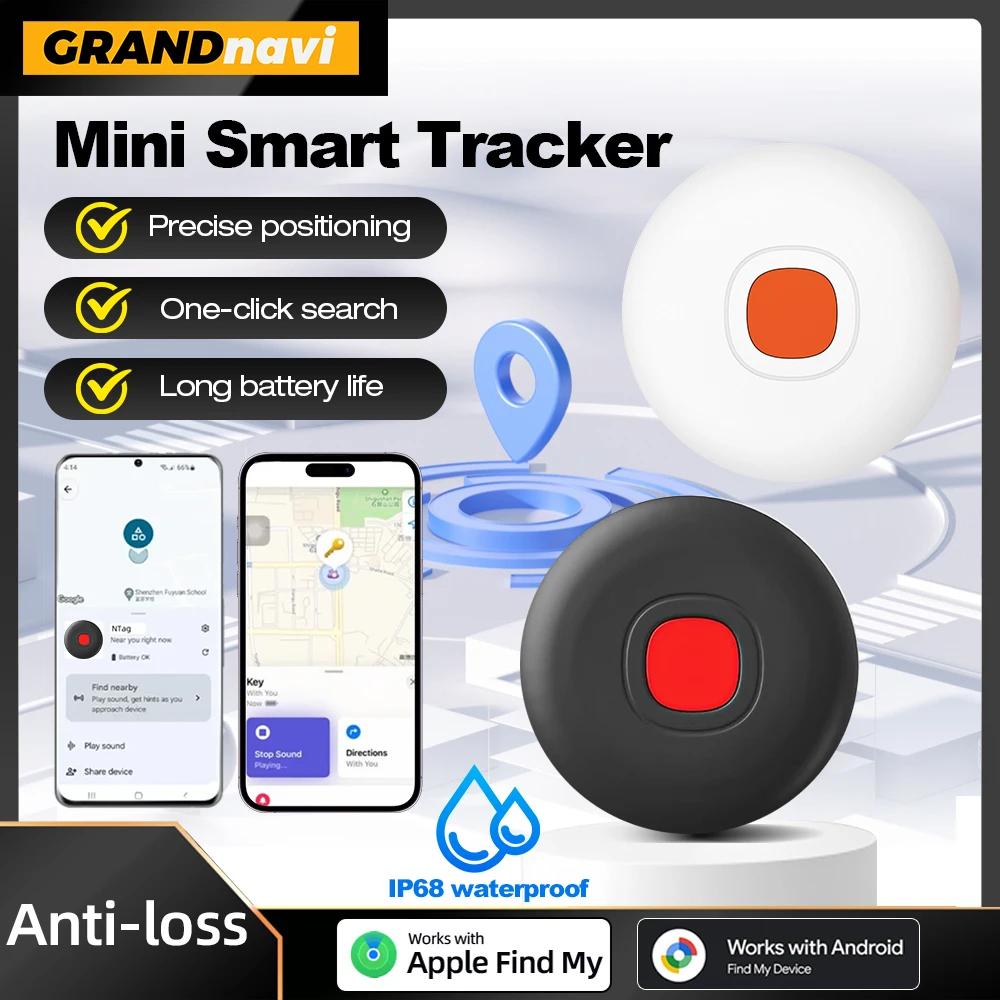 

Умный GPS-трекер с защитой от потери, двойная система, водонепроницаемый для телефонов iPhone и Android, работает с Apple Find My Android Find Hub