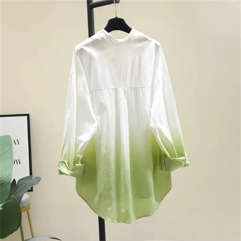 Gradient  Dyed Pure Cotton Shirt Women's Blouse Thin Tops Loose Sun Protection Shirt Summer Clothes Female Shirts