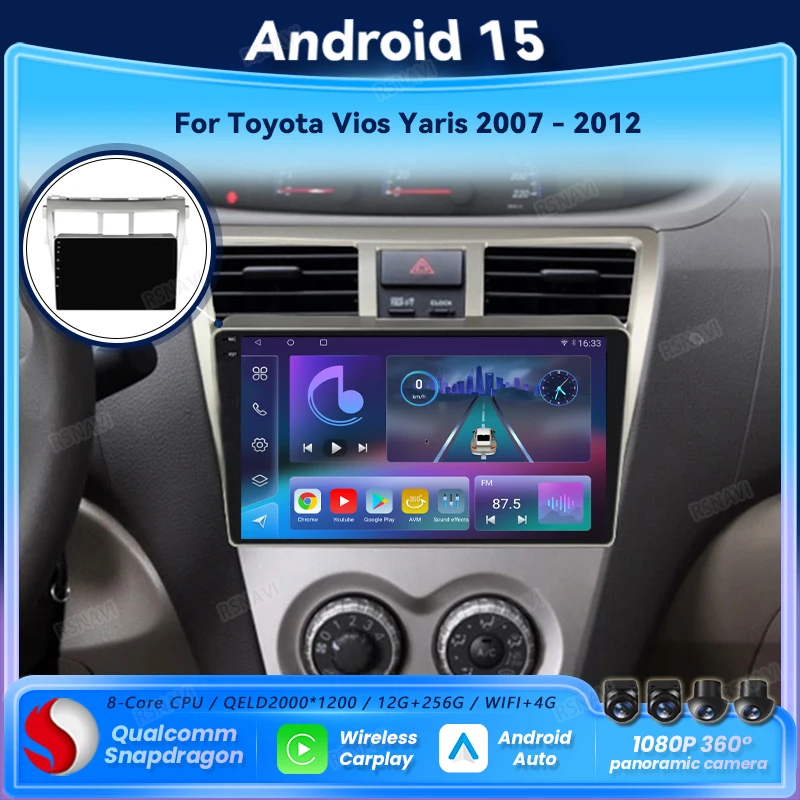 

Android 15 Car Radio Carplay Auto For Toyota Vios Yaris 2007 2008 - 2013 Multimedia Head Unit GPS Player Navigation Video Stereo