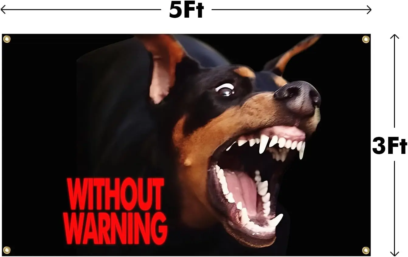 Dog Warning Sign Banner Yard Flag Outdoor Waterproof Pitbull Snarl Pet Guard Dog Gift Funny \