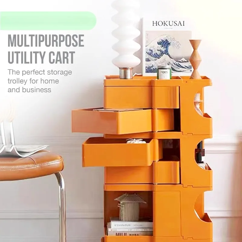 home.Multipurpose Utility Storage Cart - Industrial Storage Salon Supplies, Kitchen Needs, Medical Tools - Tropical Orange