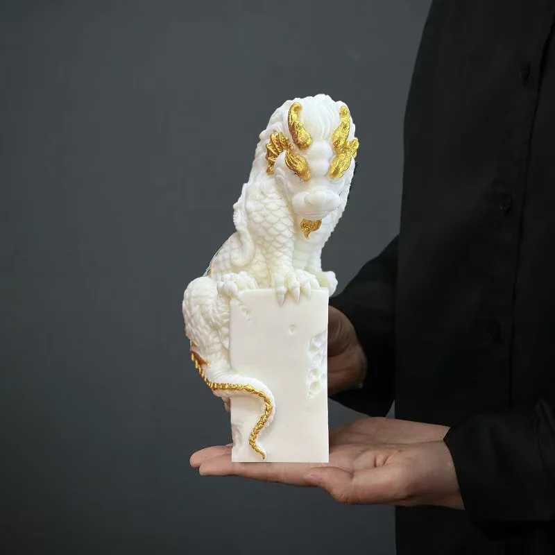 Chinese White Dragon Mascot Statue Guardian Beast Home Room Office Table decoration and accessories Wealth Luck Feng Shui Decor