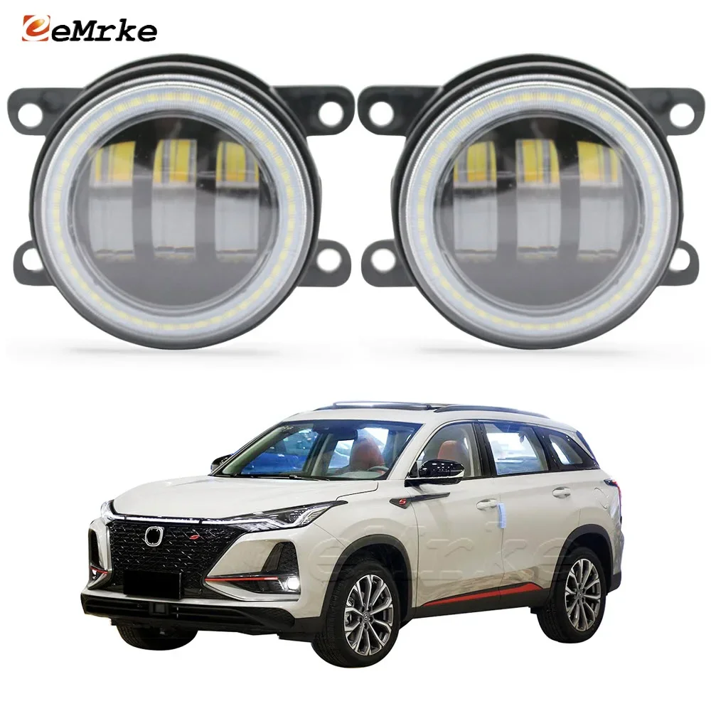 2x Led Fog Lights Assembly with Clear Lens for Changan CS75 Plus 2019 2020 2021 Daytime Running Light Angel Eye DRL Halo