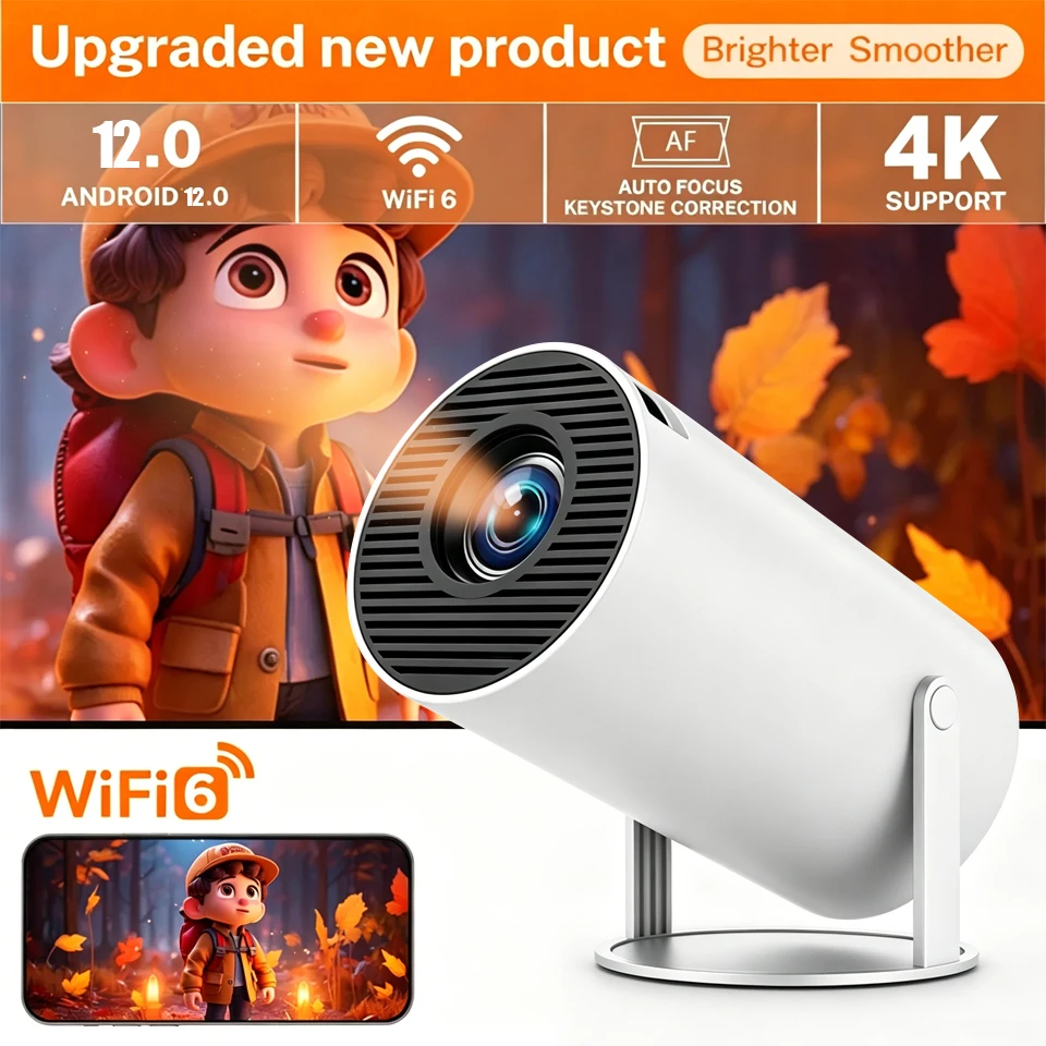 

Проектор XFY NEW HY300 8K Android 12 с двойным Wi-Fi 6, 150 ANSI, Allwinner H726, BT5.4, 1080P, 1280*720P для домашнего кинотеатра и улицы