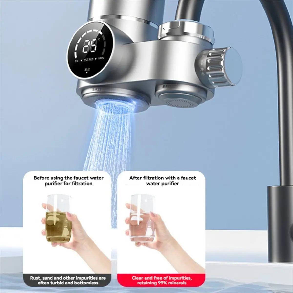 スマート蛇口浄水器-キッチン用-防スケール＆タップフィルター-ledディスプレイ付き蛇口浄水器