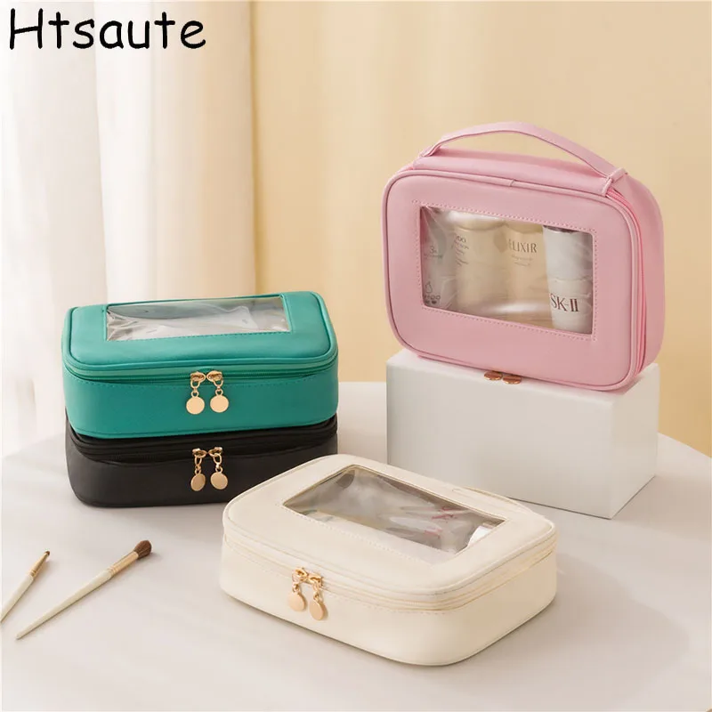 

PU Women Travel Storage Bag Cosmetic Bag Makeup Bag Travel Organizer Bags Waterproof Washbag Transparent Cosmetic Cases Toiletr