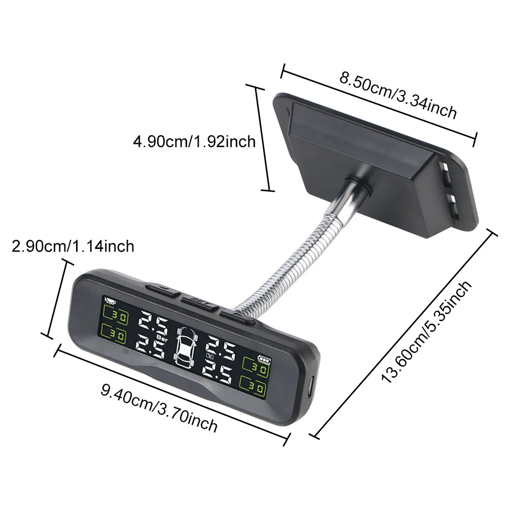 Universal Solar TPMS Car Tire Pressure Monitoring System, externo, interno, ângulo, ajustável, alta precisão