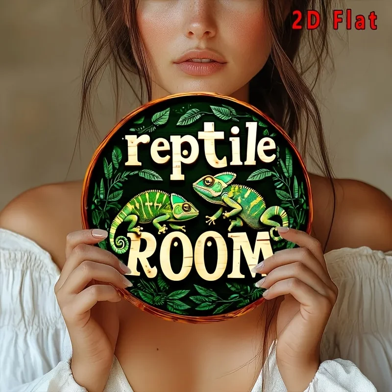 2D Flat, 1pc Vintage Reptile Room Metal Wall Art Sign - Funny Cartoon Aluminum Plaque with Vibrant Lizard Design, 8X8 Inch Round image 5