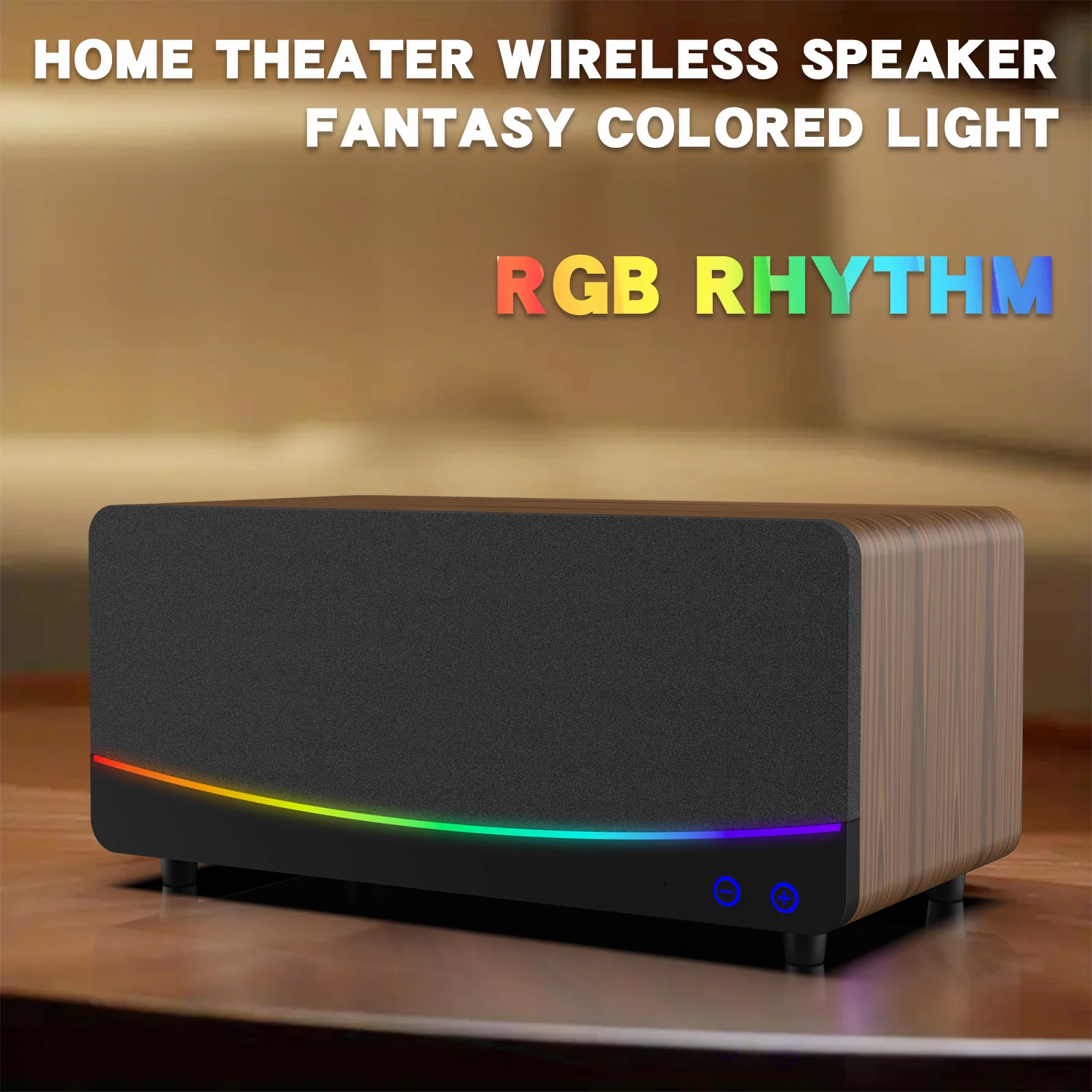 40W WS-005 Retro Wood Wireless Blue Tooth Speaker&Deep Bass Subwoofer HiFi Sound RGB LED Lights Support 3.5mm Aux USB for TV/PC