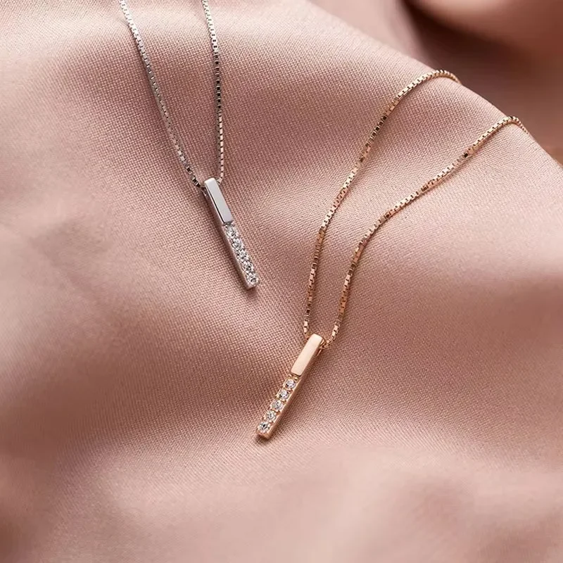 

Strip Shape Geometric Pendant Necklace For Women Minimalist Silver Color Trendy Necklace Collarbone Chain