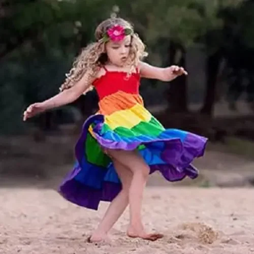 Pudcoco 2020 Toddler Kid Baby Girl Clothes Rainbow Pageant Party Princess Dress Sundress Colorful Clothes 2-7 Years