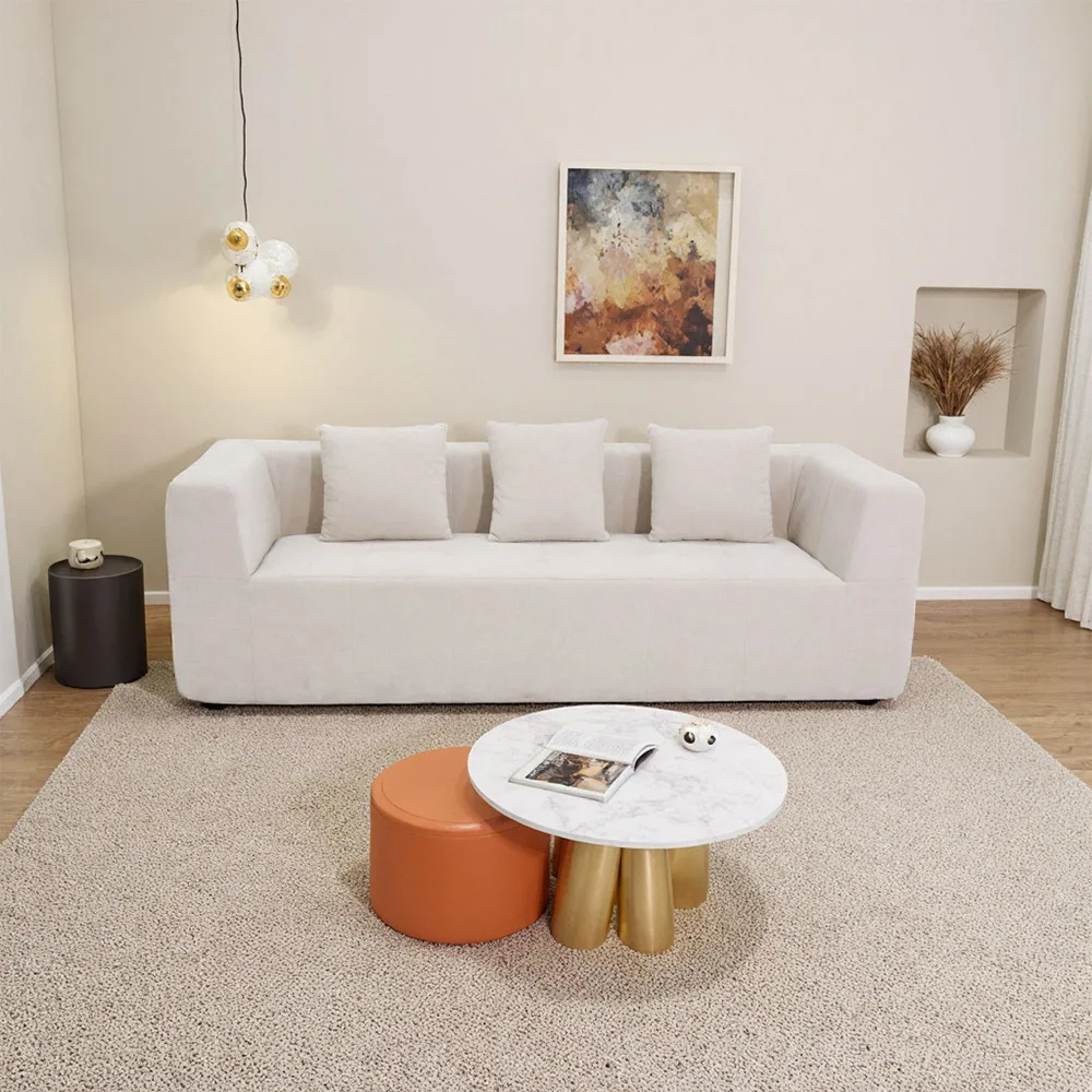 Wholesale Comfortable Compressed Pink Sectional Sofa Set Fabric Living Room Furniture for Villa Apartment Workshop Packaging