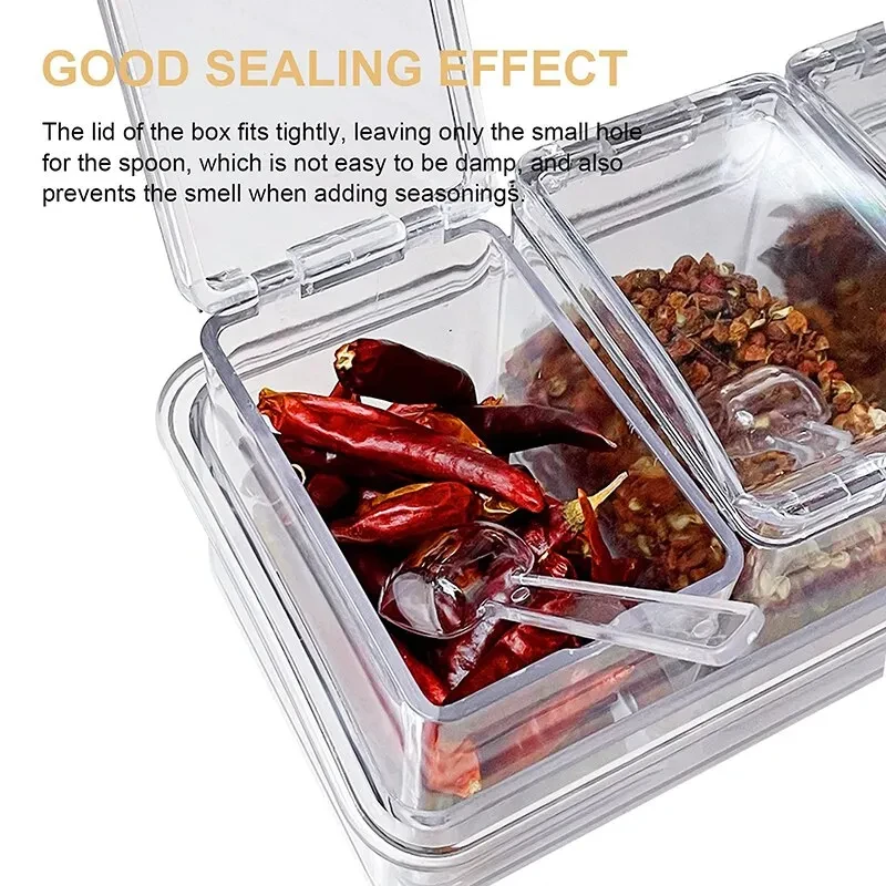 4 Pieces Kitchen Clear Seasoning Box Storage Container Condiment Jars Acrylic Seasoning Box with Cover and Spoon