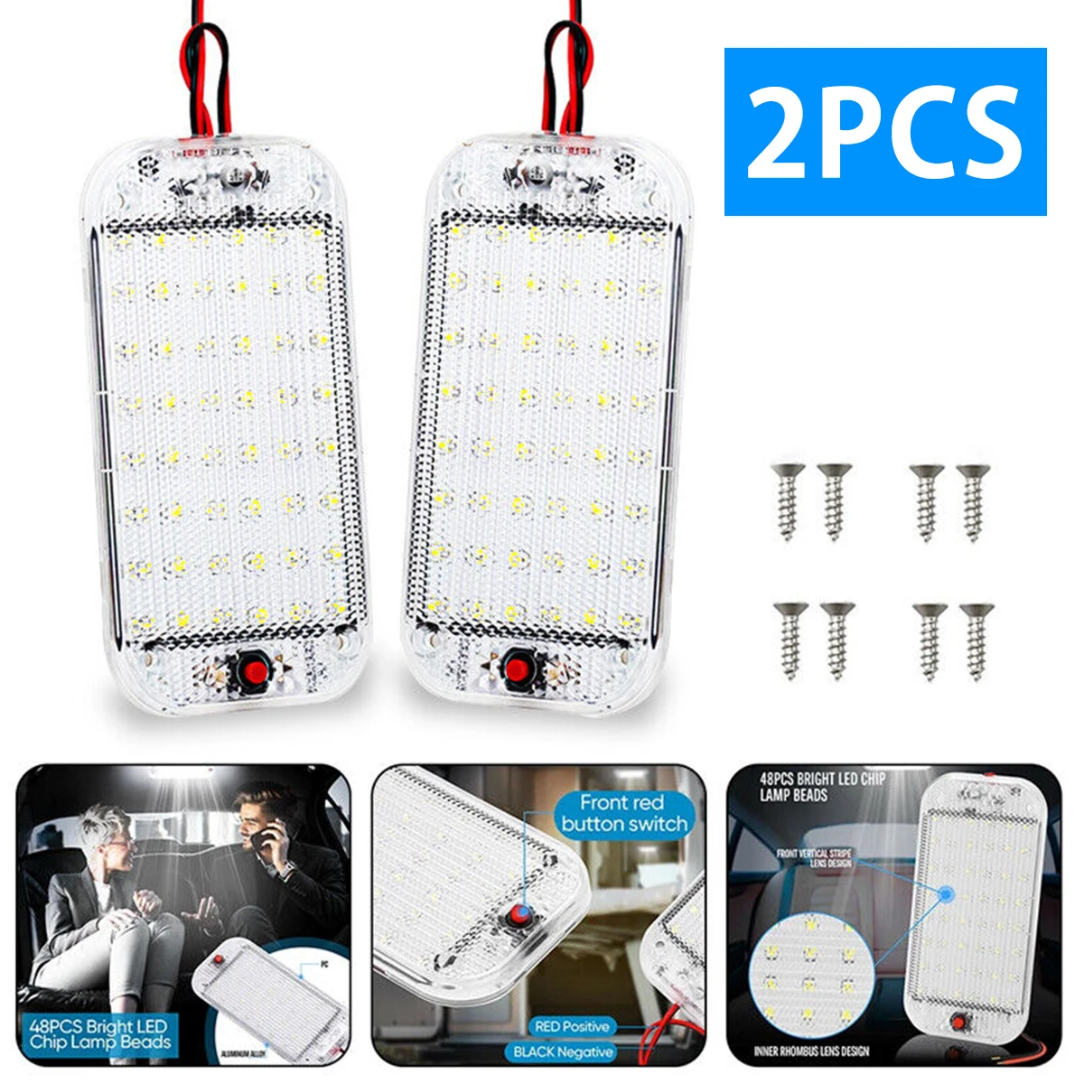 

2PCS Car Interior Light LED Dome Light 48 Leds Super Bright Roof Ceiling Read Lamp for Campervan Caravan Truck Boat