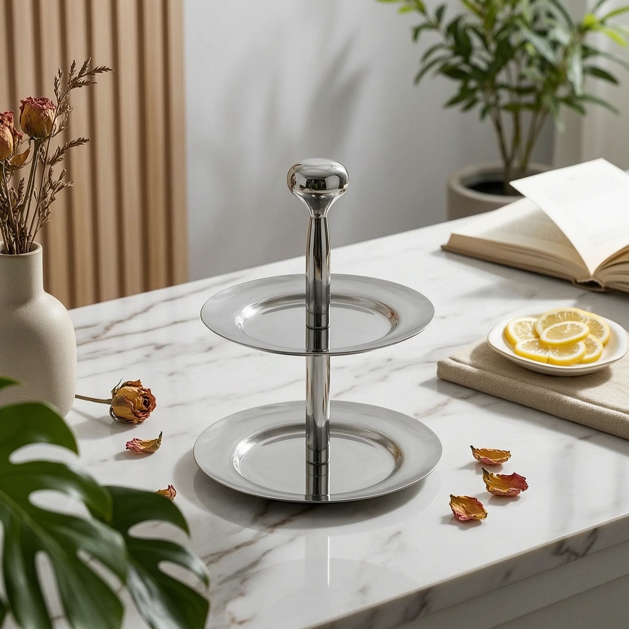 Fruit Tray with Stem Sturdy Two-Tier Serving Tray Two-Tier Fruit Bowl Long-Lasting Tiered Dessert Stand Compact for Hosts