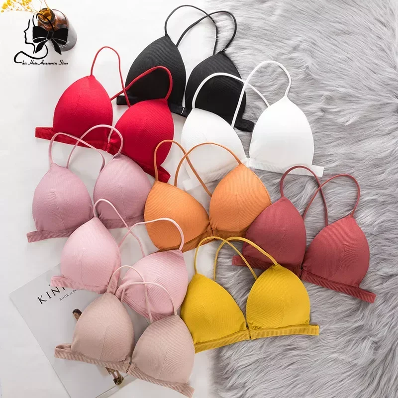 New Women Bra  French Triangle Cup Slim Strap Wrapping Chest Sexy No Steel Ring Underwear Sexy Sports Cross Back Bra Underwear