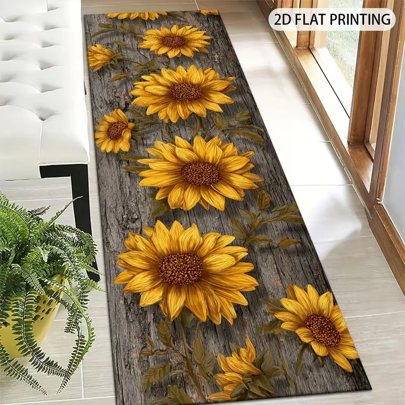 Sunflower Butterfly Botanical Runner Rug Art Printed Long Floor Mat for Hallway Kitchen Entryway Home Indoor Decor Area Carpet