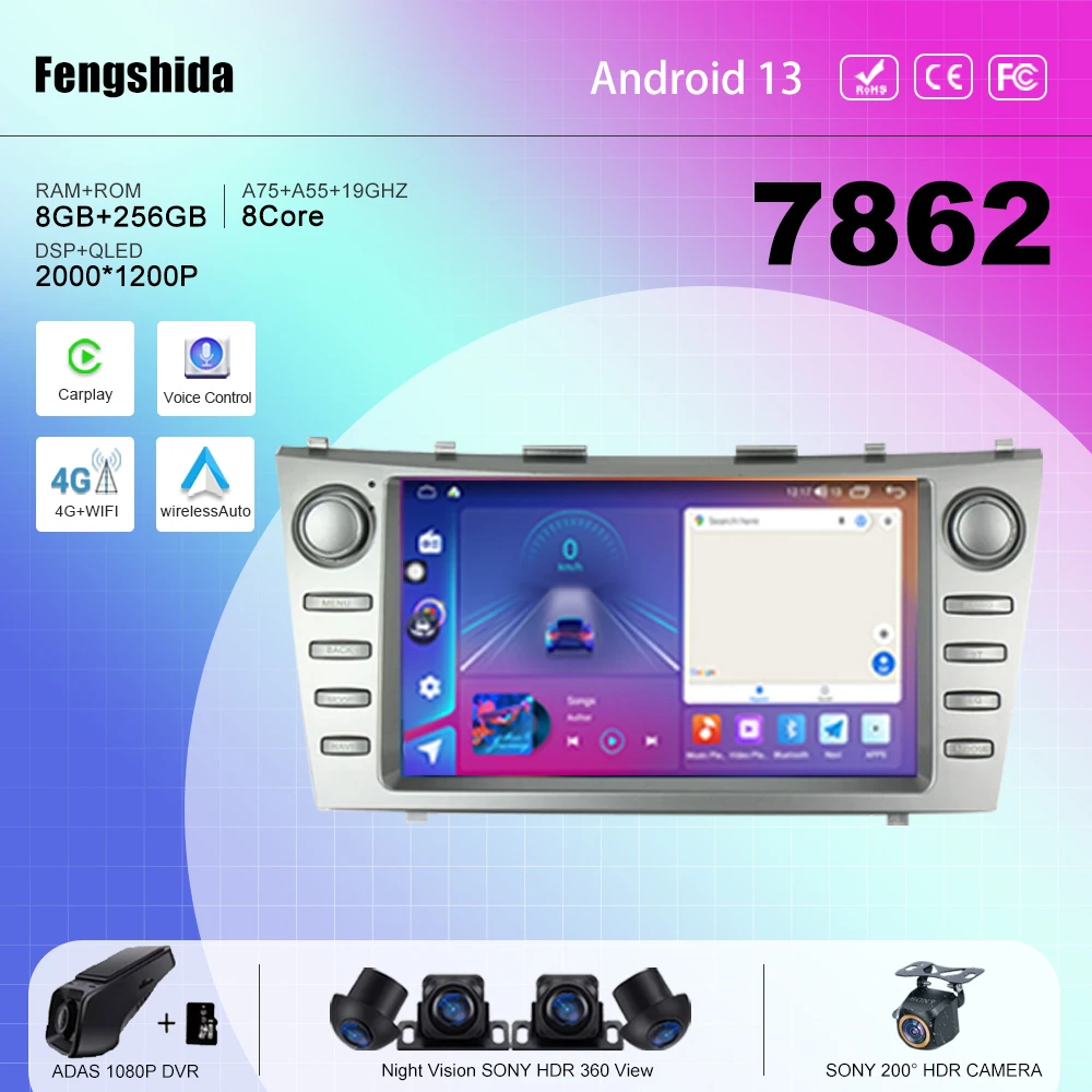 

7862 CPU Android 13 For Toyota Camry 6 XV 40 50 2006 - 2011 car Radio multimedia player navigation GPS No 2din DVD 5G WIFI BT